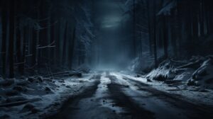 minimalist photorealistic forest road min