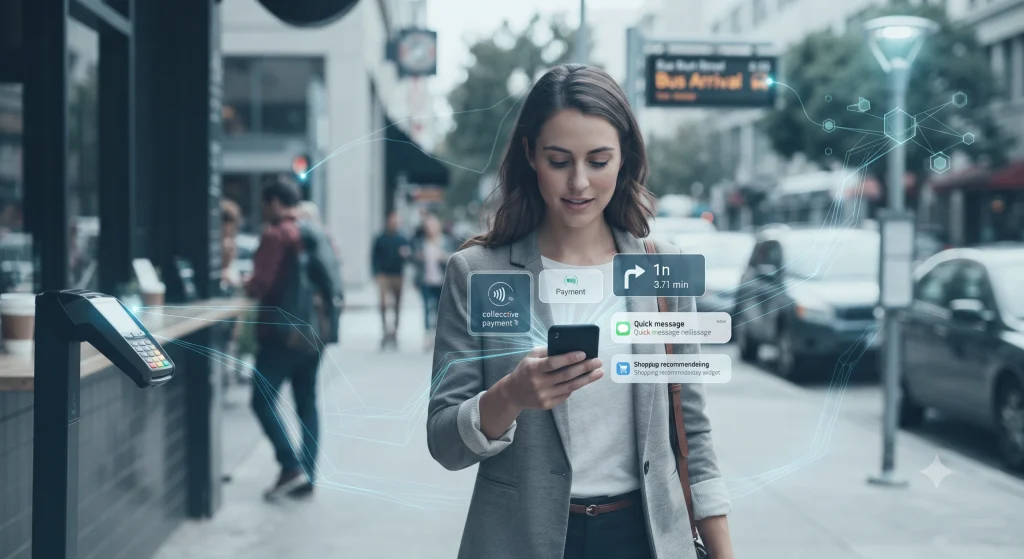 Person using a smartphone for digital payments, navigation and everyday services powered by connected technology